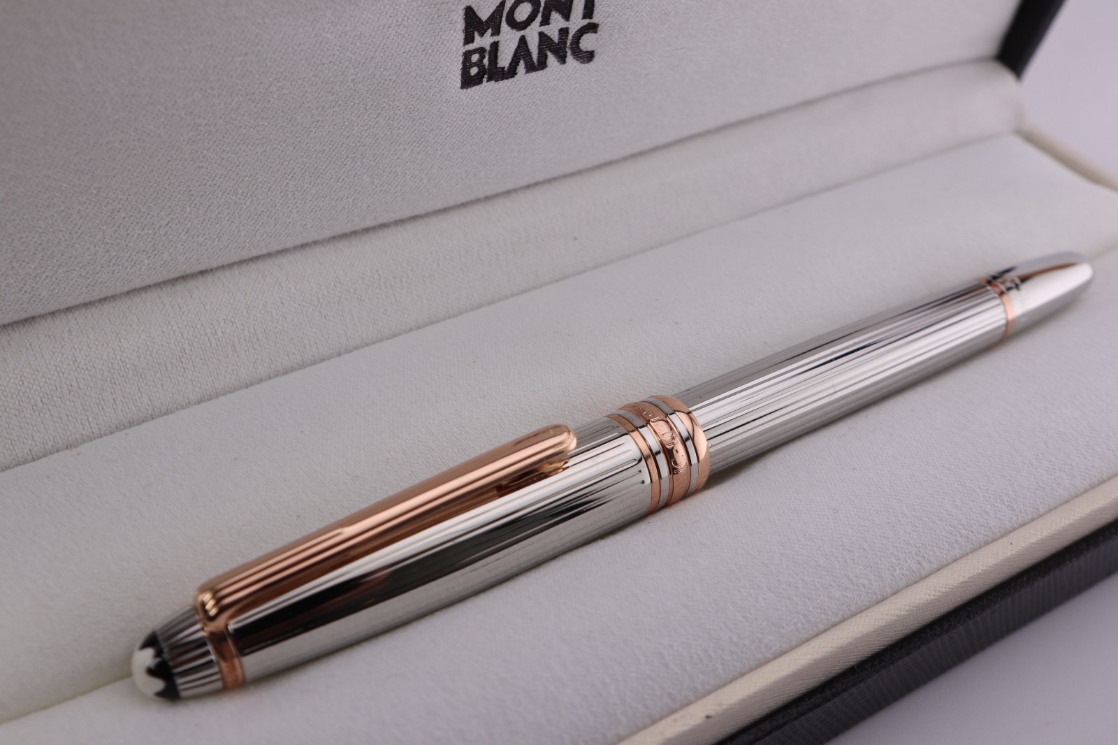 Montblanc Meisterstück Luxury Silver Rose Gold Rollerball Pen with Gift Box