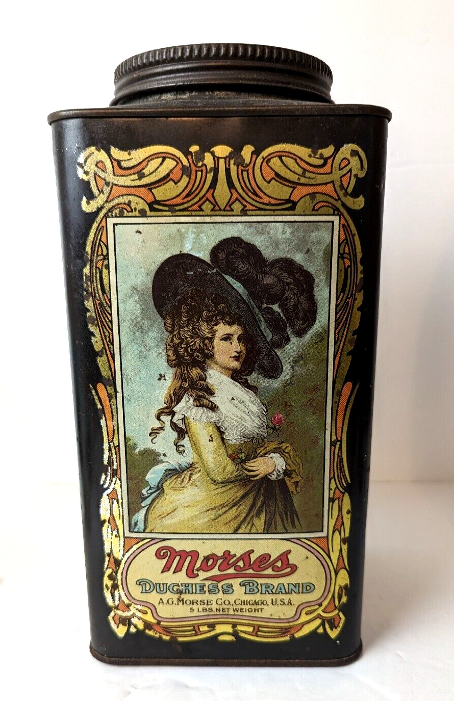 RARE Antique A.G. MORSE Duchess Brand CHICAGO Candy Tin 5 Lbs. early 1900s