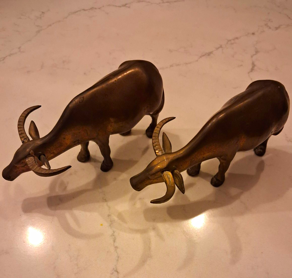 Vintage Mid-Century Modern Solid Brass Water Buffalo Figurines - Set of 2