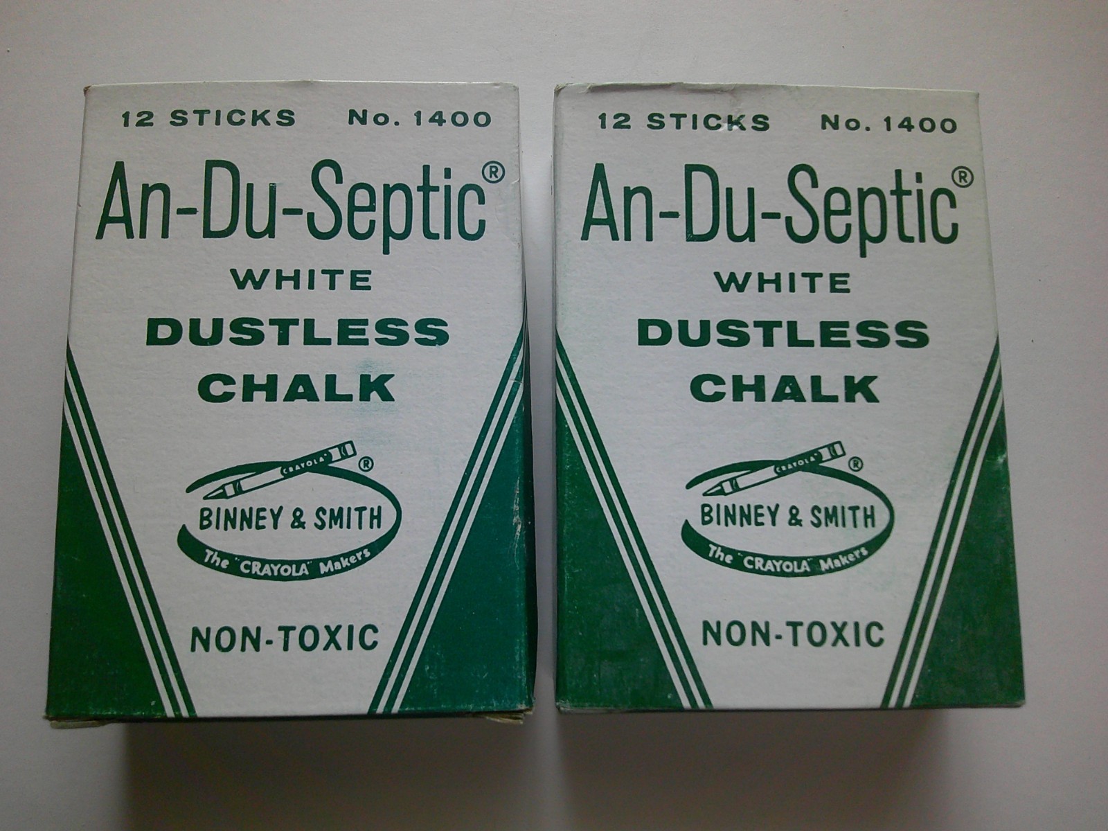 Vintage Binney & Smith An-Du-Septic White Dustless Chalk No. 1400   2 Boxes