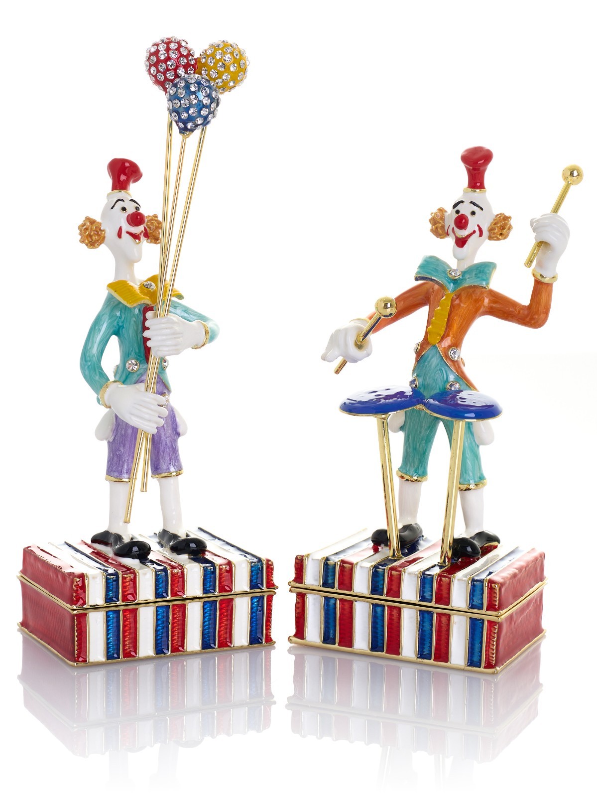 Keren Kopal *2 pc set *  Circus Clown  Trinket Box Decorated & Austrian Crystals
