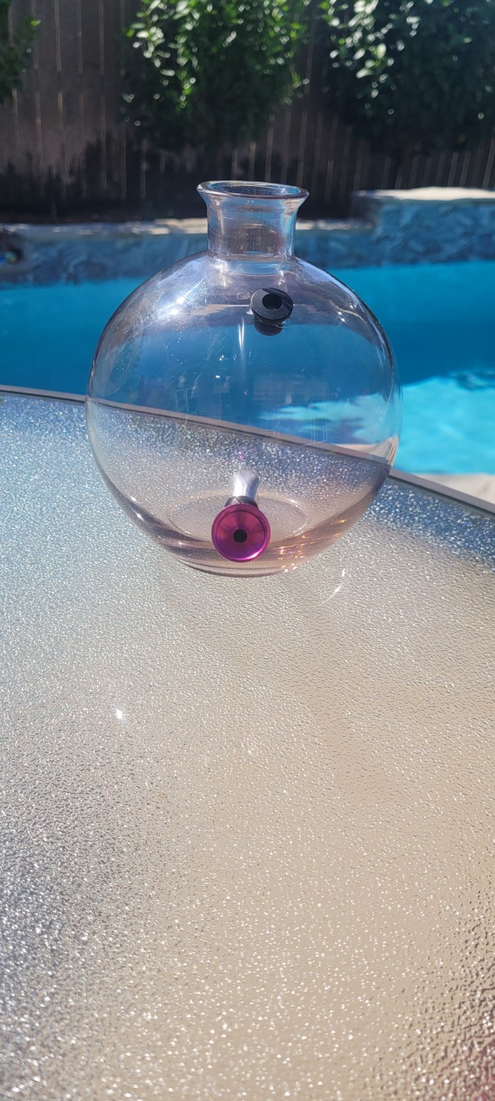 Bulbous Glass Vase With Pink Tint Base. Repurposed Into a Bong Bulbous Glass Vase With Pink Tint Base. Repurposed Into a Bong