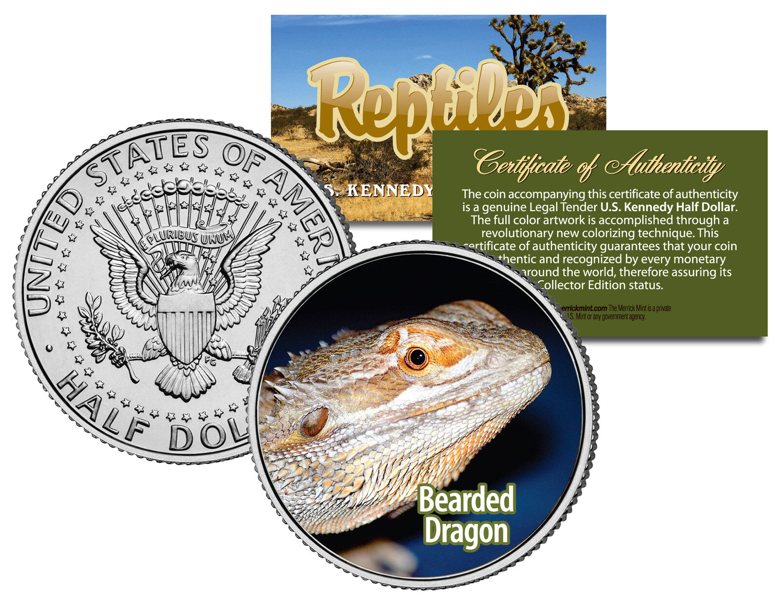 BEARDED DRAGON * Collectible Reptiles * JFK Half Dollar U.S. Coin POGONA LIZARD