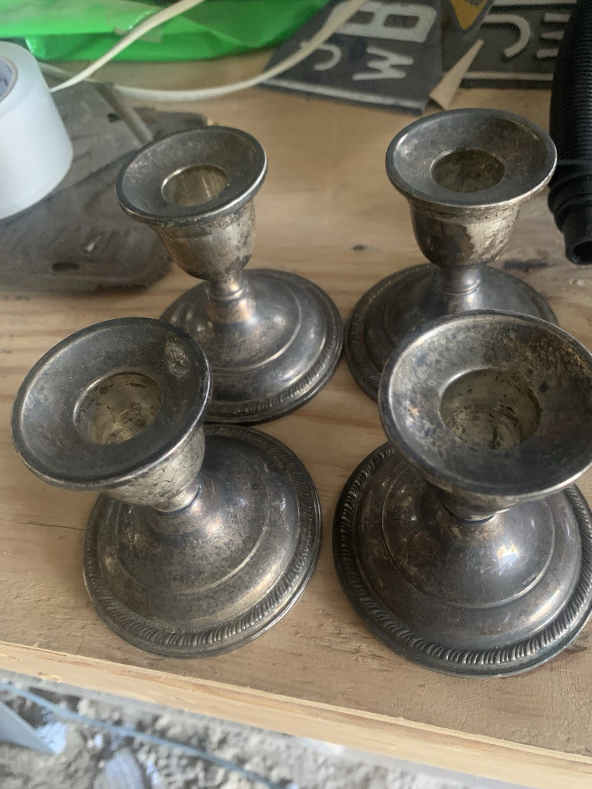 Four (4) Sterling Silver Candlestick Holders Mid-1940s Dunkirk Silversmiths Conn Four (4) Sterling Silver Candlestick Holders Mid-1940s Dunkirk Silversmiths Conn