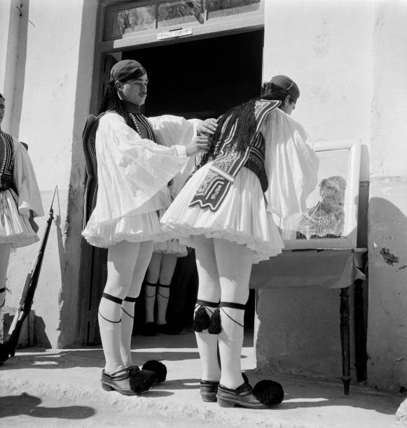 The Evzones Greek Presidential Guard Unique Uniform Athens Greece - Old Photo