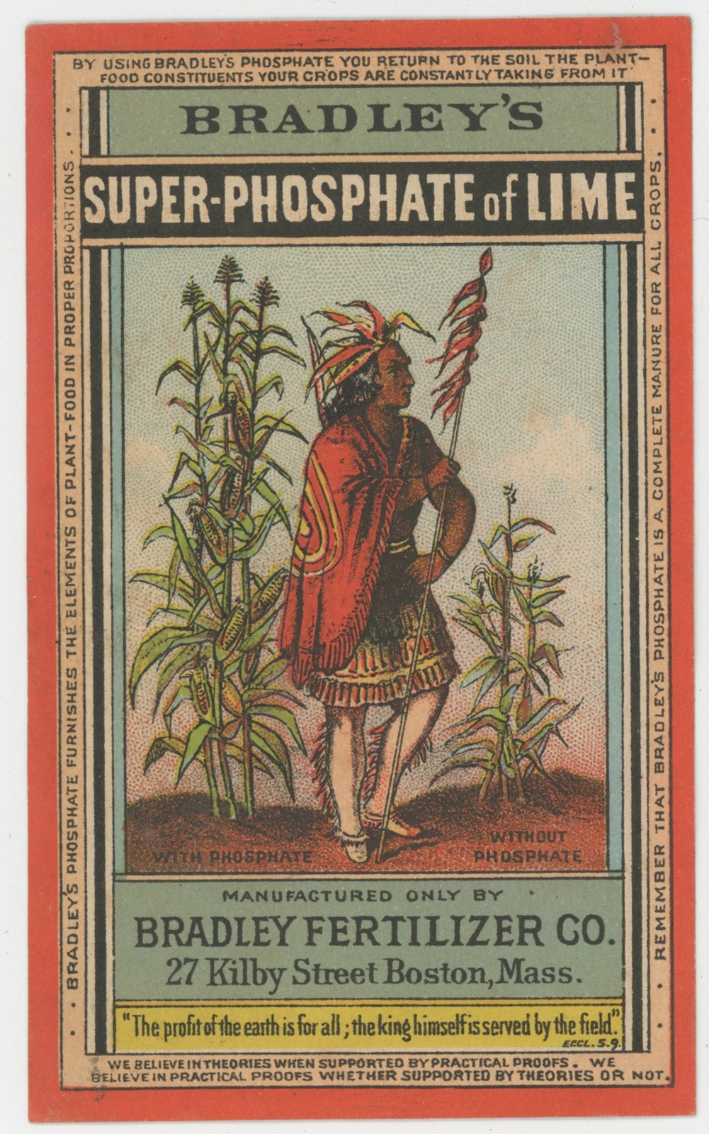 Bradley Fertilizer Co Super Phosphate Lime Indian 1880\'s Trade Card