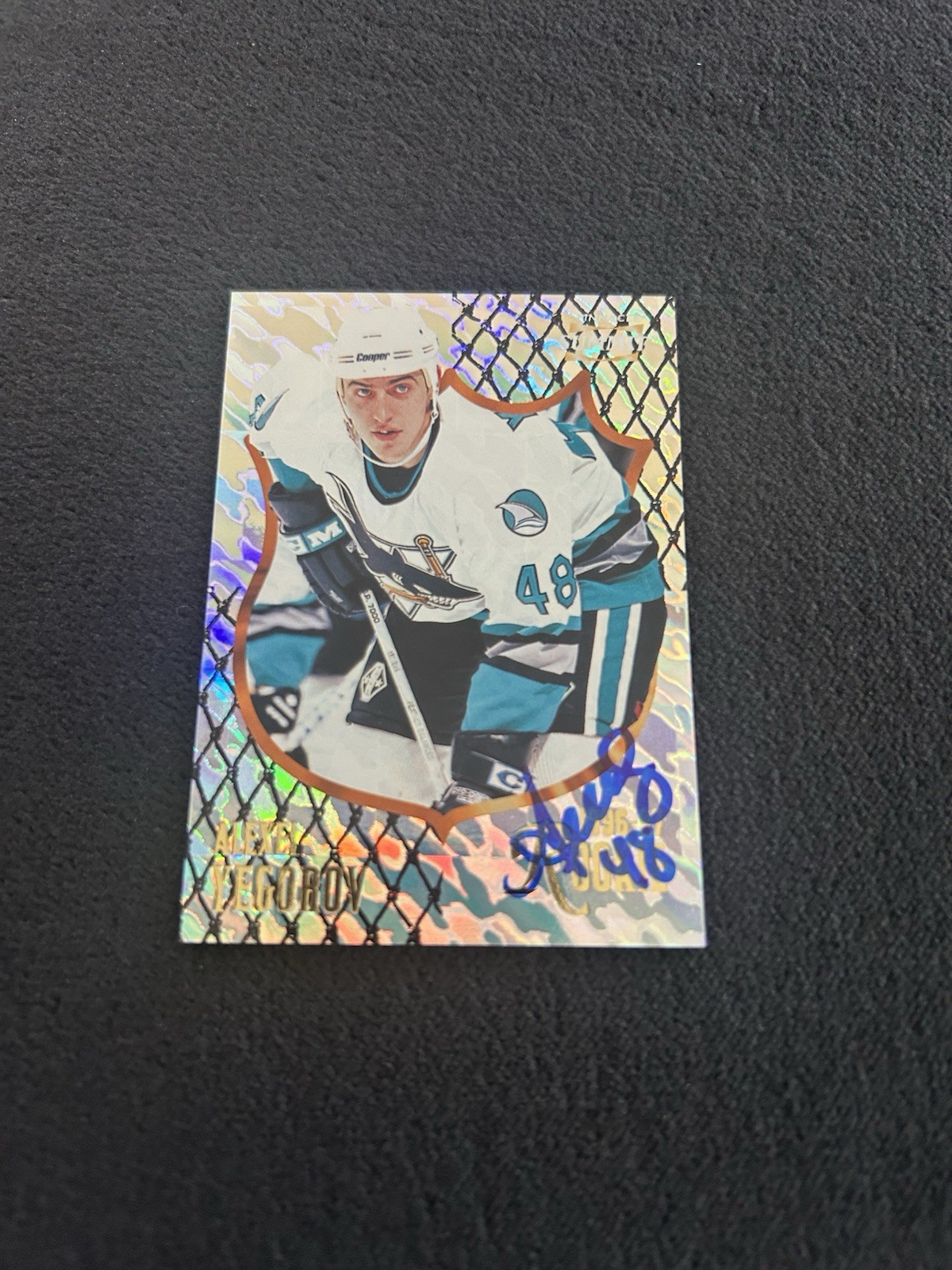 ALEXEI YEGOROV Signed Autographed 1996 Pinnacle Premium Sum Card SAN JOSE SHARKS