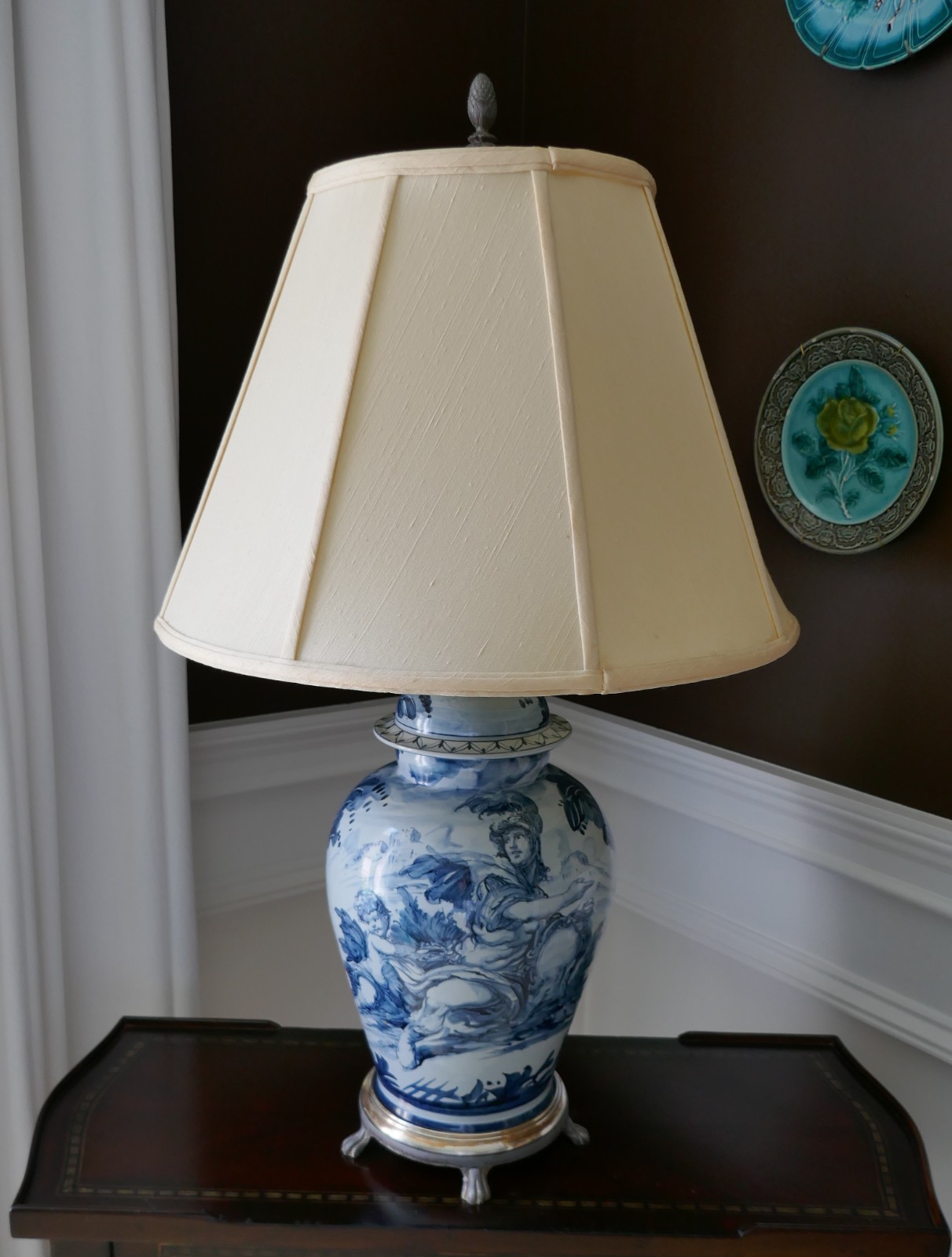 Antique Italy Savona Albisola Faience Majolica Pottery Albarello Blue Table Lamp