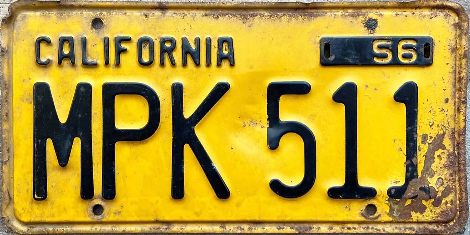 1956 California License Plate original unrestored