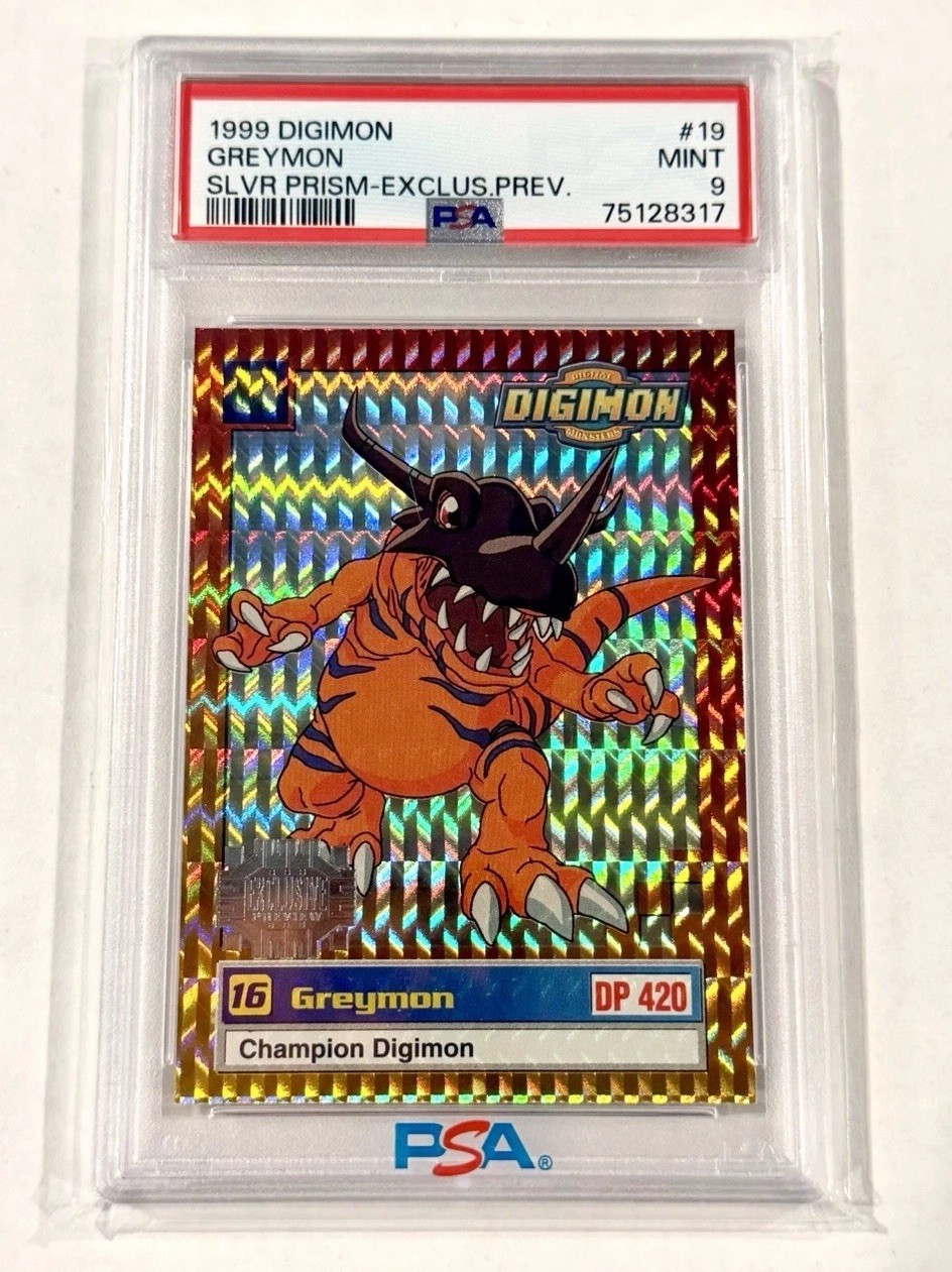 1999 Digimon Greymon PSA 9 Silver Prism Exclusive Preview #19 Holo LOW POP