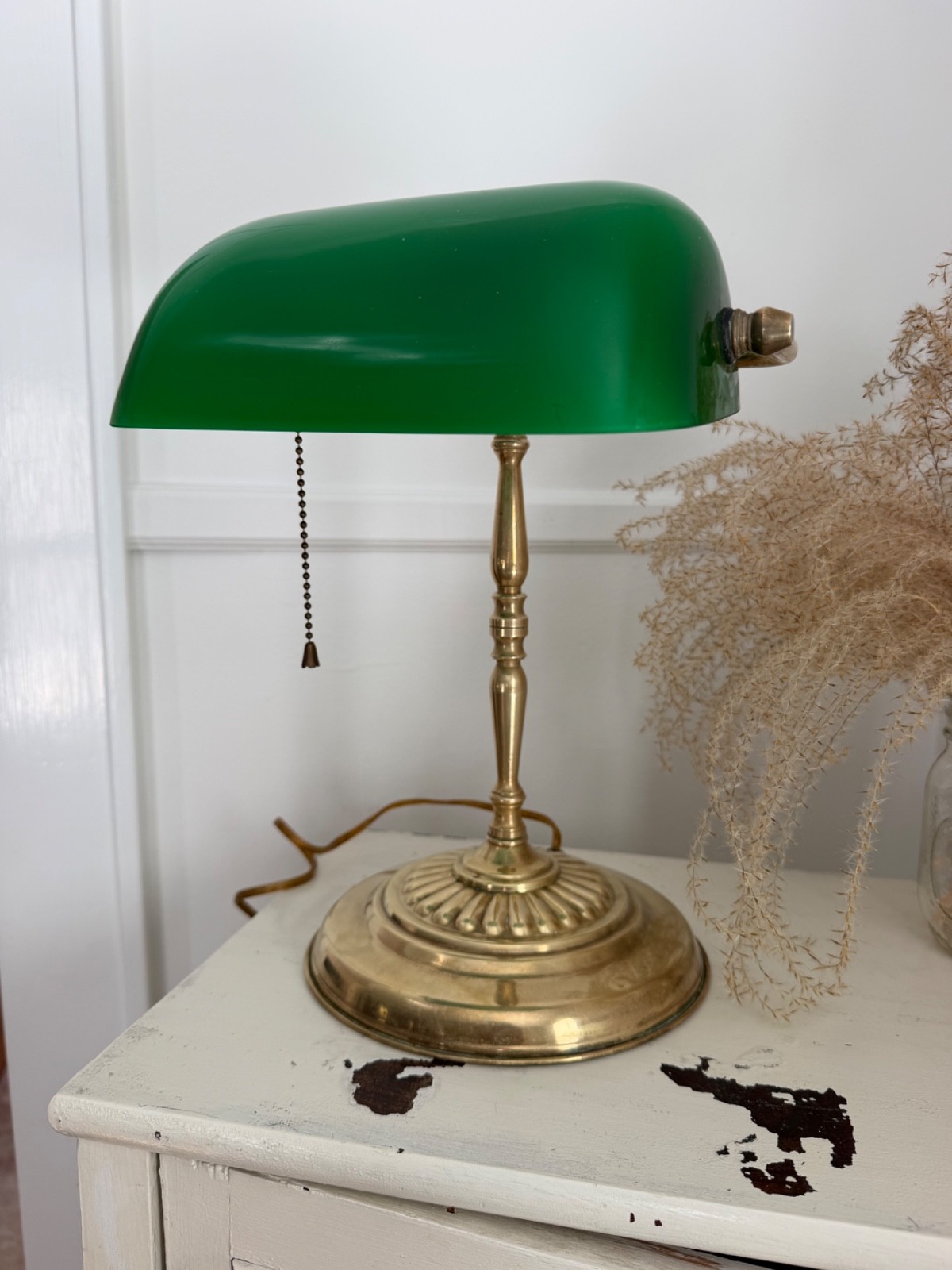 bankers desk lamp green glass and brass