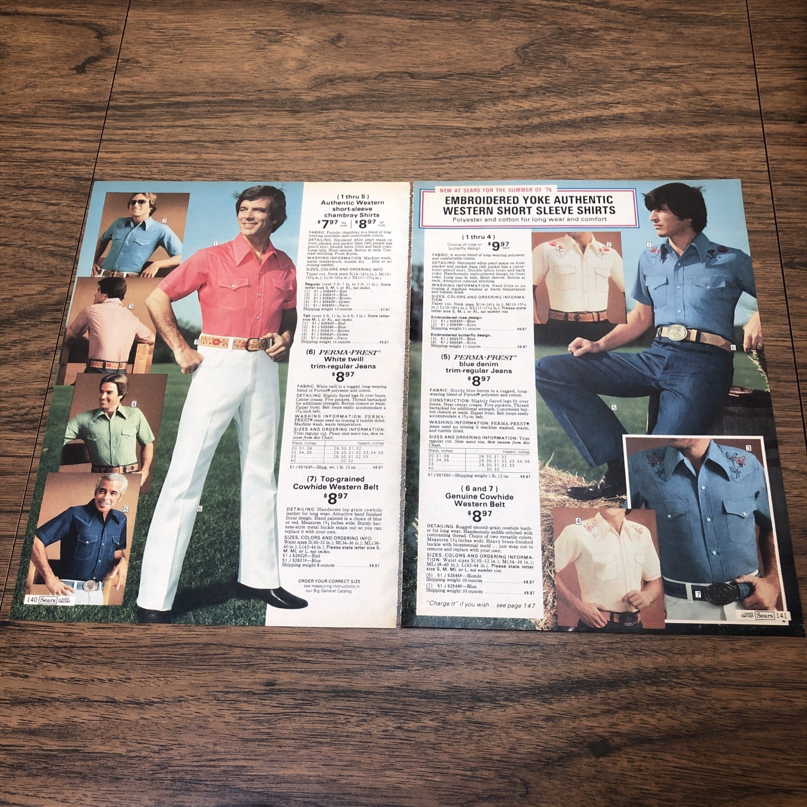 2x 1976 MCM Mens Fashion Ad Sears Catalog - Authentic Western Cowboy Shirts