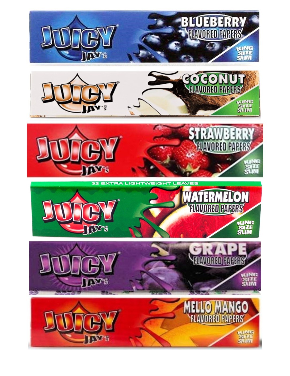 6x Juicy Jay's Rolling Papers Flavored KING SIZE Variety Bundle #3 FREE SHPN