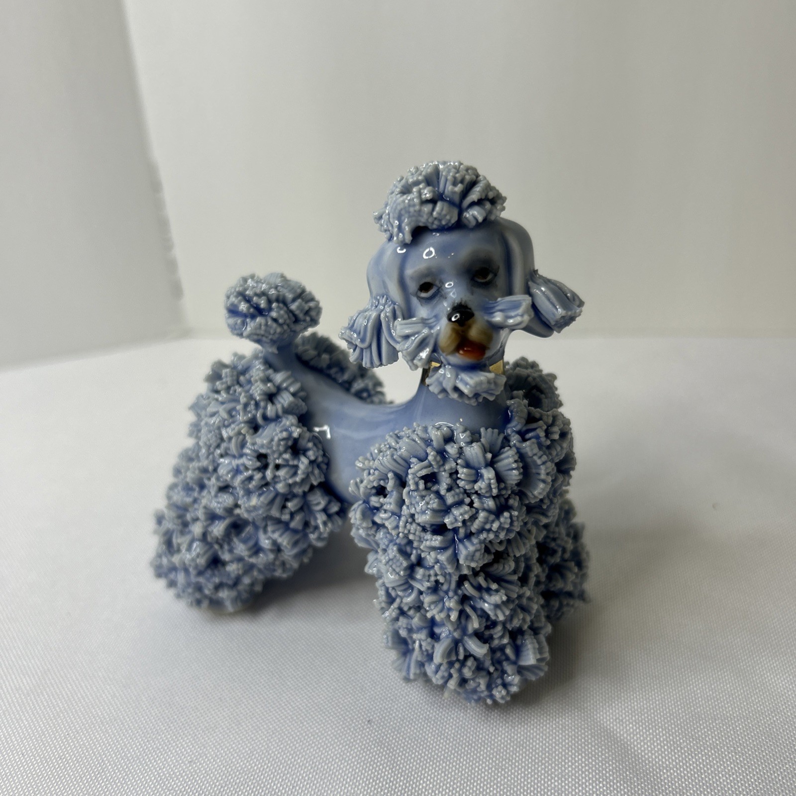 Vintage 1950\'s Light Blue Porcelain Spaghetti Poodle Dog Figurine Gold Collar