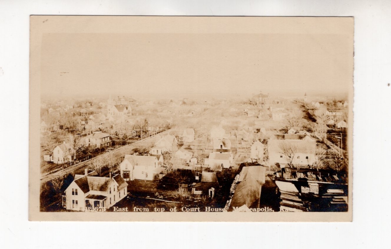 circa 1910 Real Photo Postcard / RPPC, Birds Eye View, Minneapolis Kansas