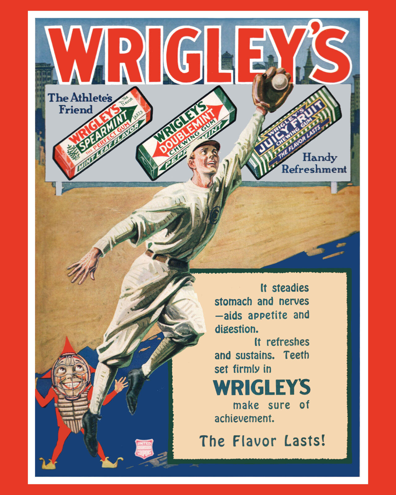 1920\'s Wrigley\'s Chewing Gum Vintage Baseball Themed Ad Poster - 8x10 ColorPhoto