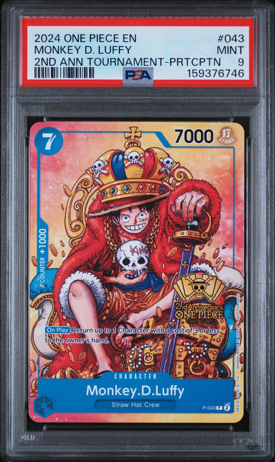2024 ONE PIECE PROMOS #043 MONKEY D. LUFFY PSA 9 2024 ONE PIECE PROMOS #043 MONKEY D. LUFFY PSA 9