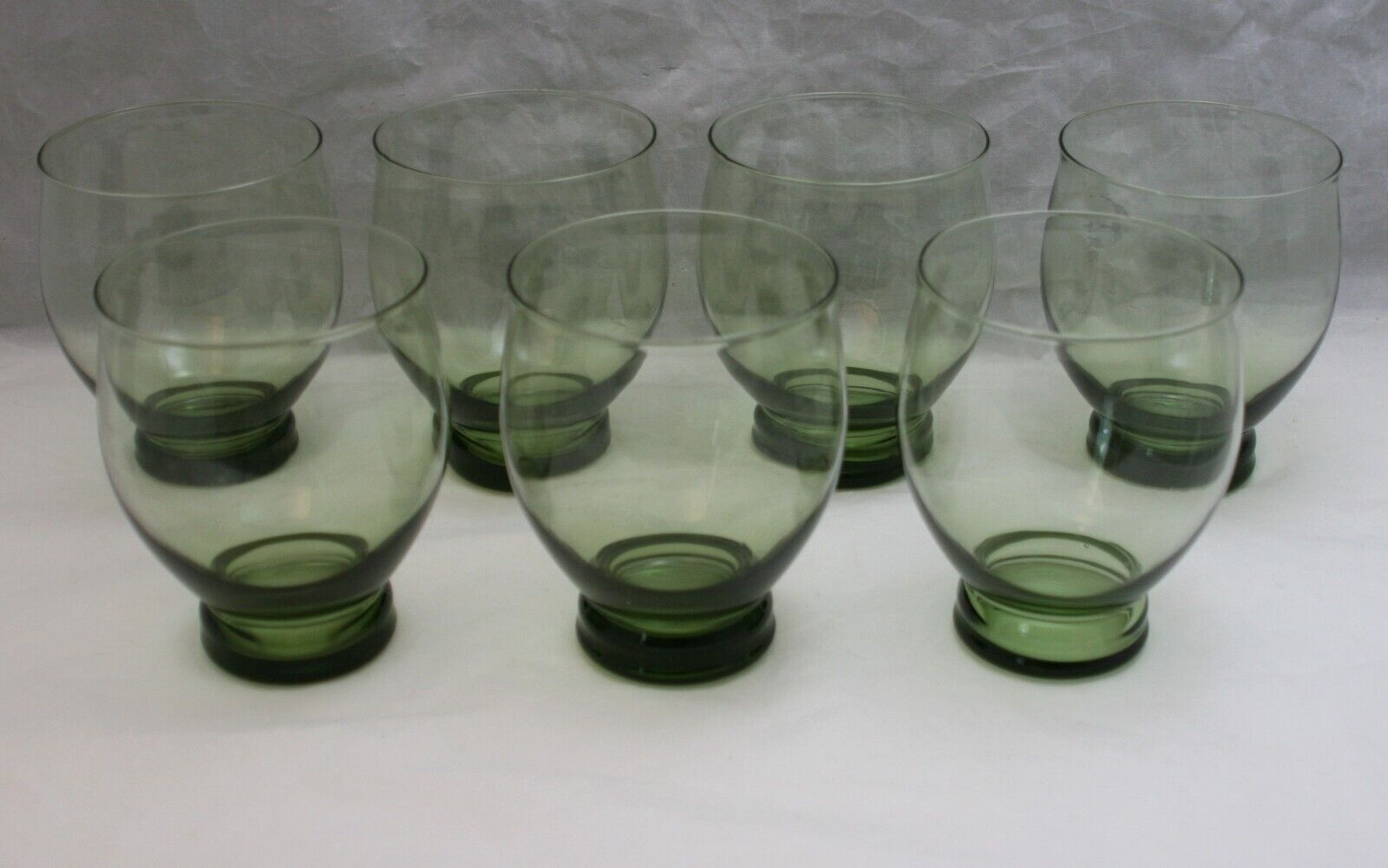 Vintage Large Footed Green Drinking Glasses Water Goblets Tulip Shaped Set of 7
