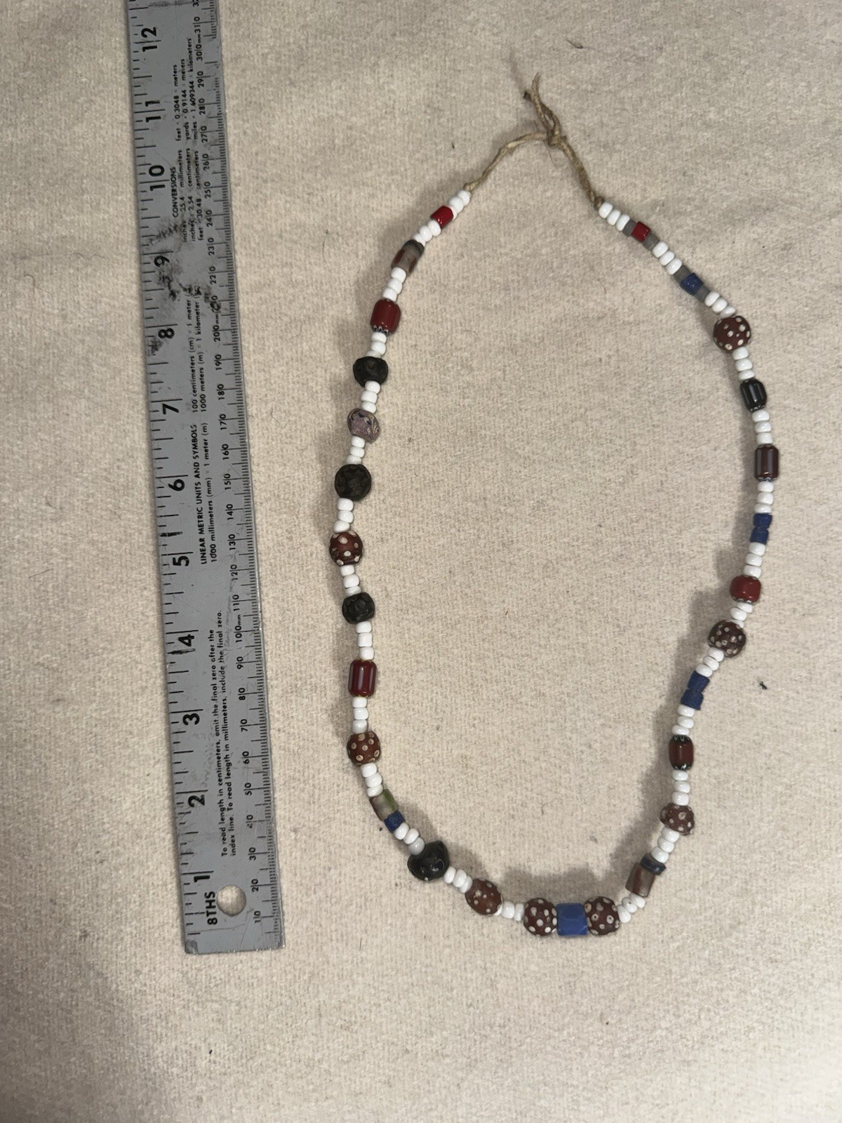 Extremely Fine Antique Trade Bead Necklace Strung On Braintan Cord. Native Made