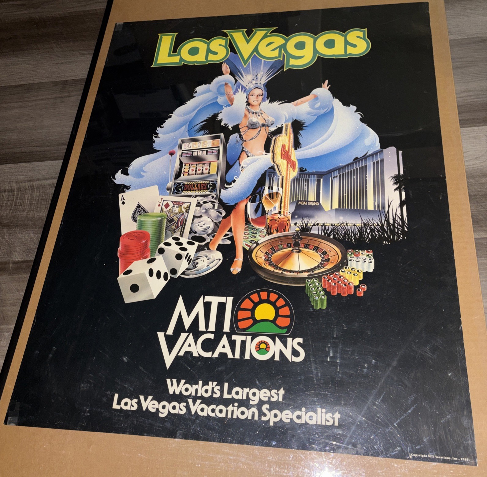 Vintage 1982 Las Vegas MTI Vacations Travel Poster 22x28 Showgirl Casino Tourism