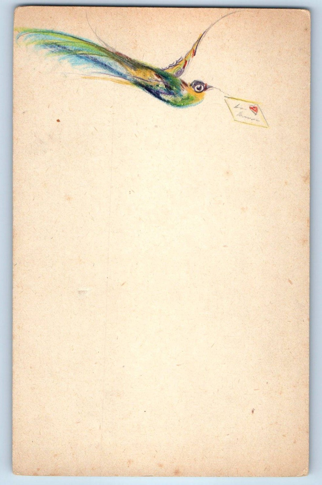 c1910's Bird Paradise With Letter Heart Hand Drawn Art Animals Antique Postcard