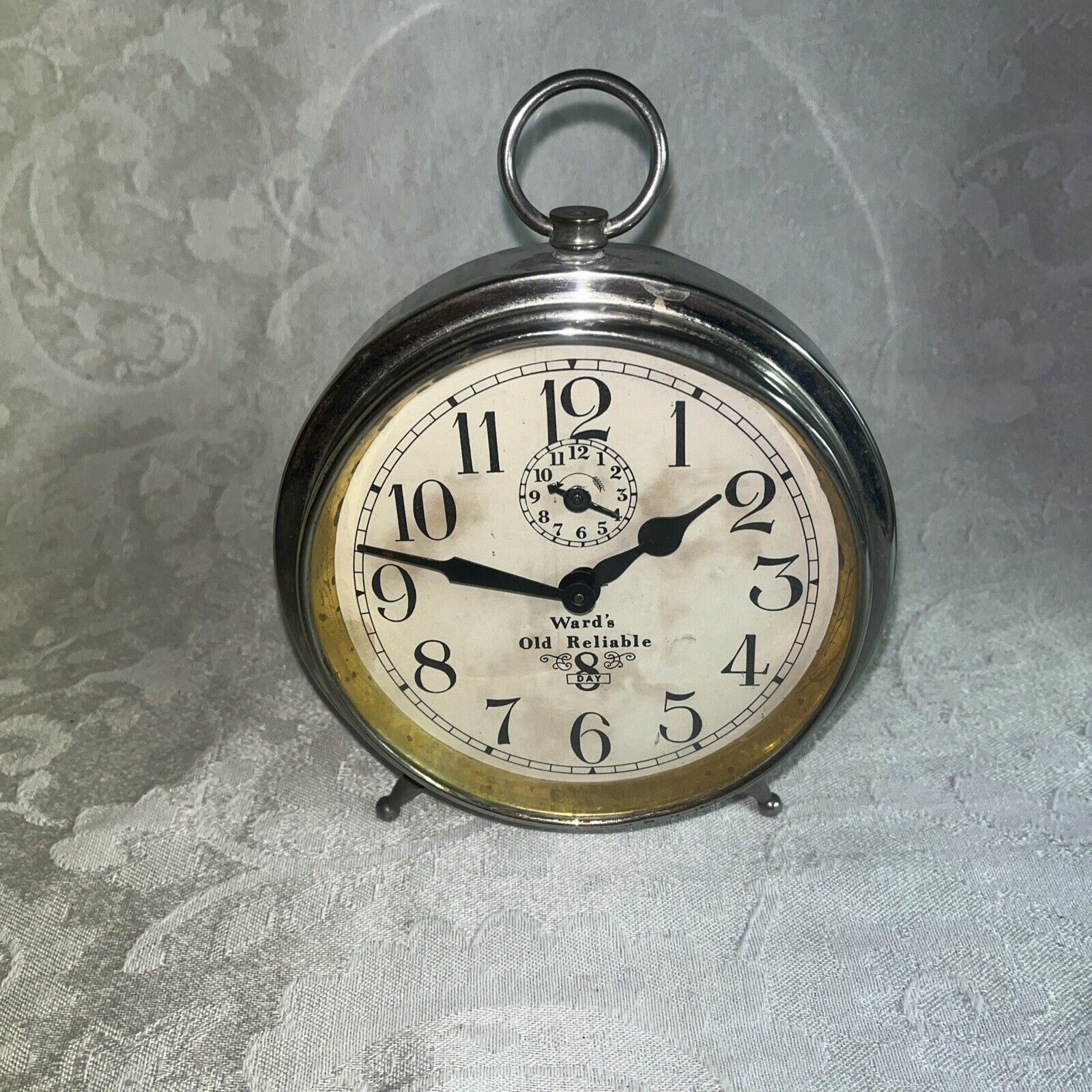 1920s Antique Nickel Ingraham Ward's Old Reliable 8 day Alarm Clock-Runs Strong