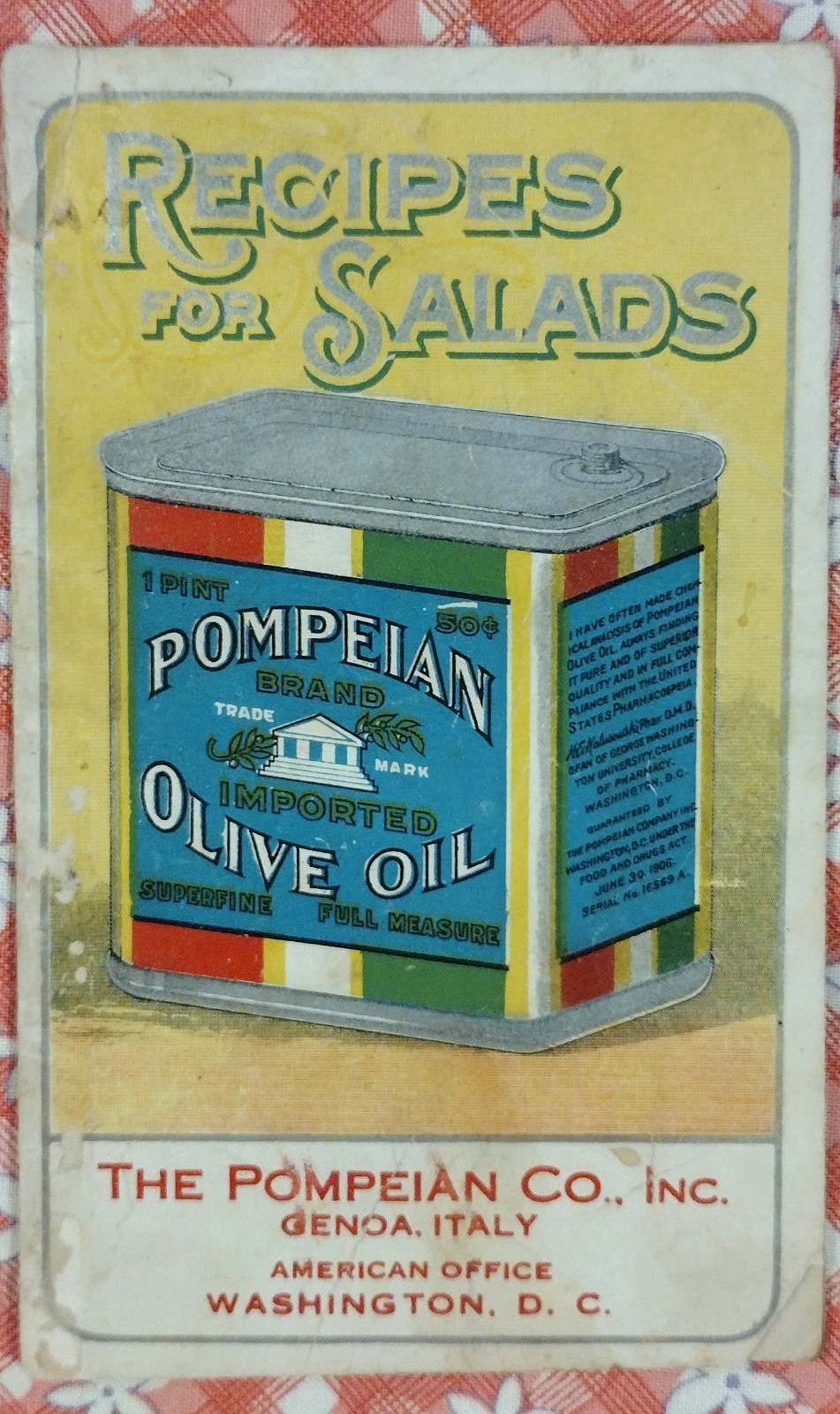 Vintage 1911 Pompeian Olive Oil Recipes for Salads recipe advertising booklet