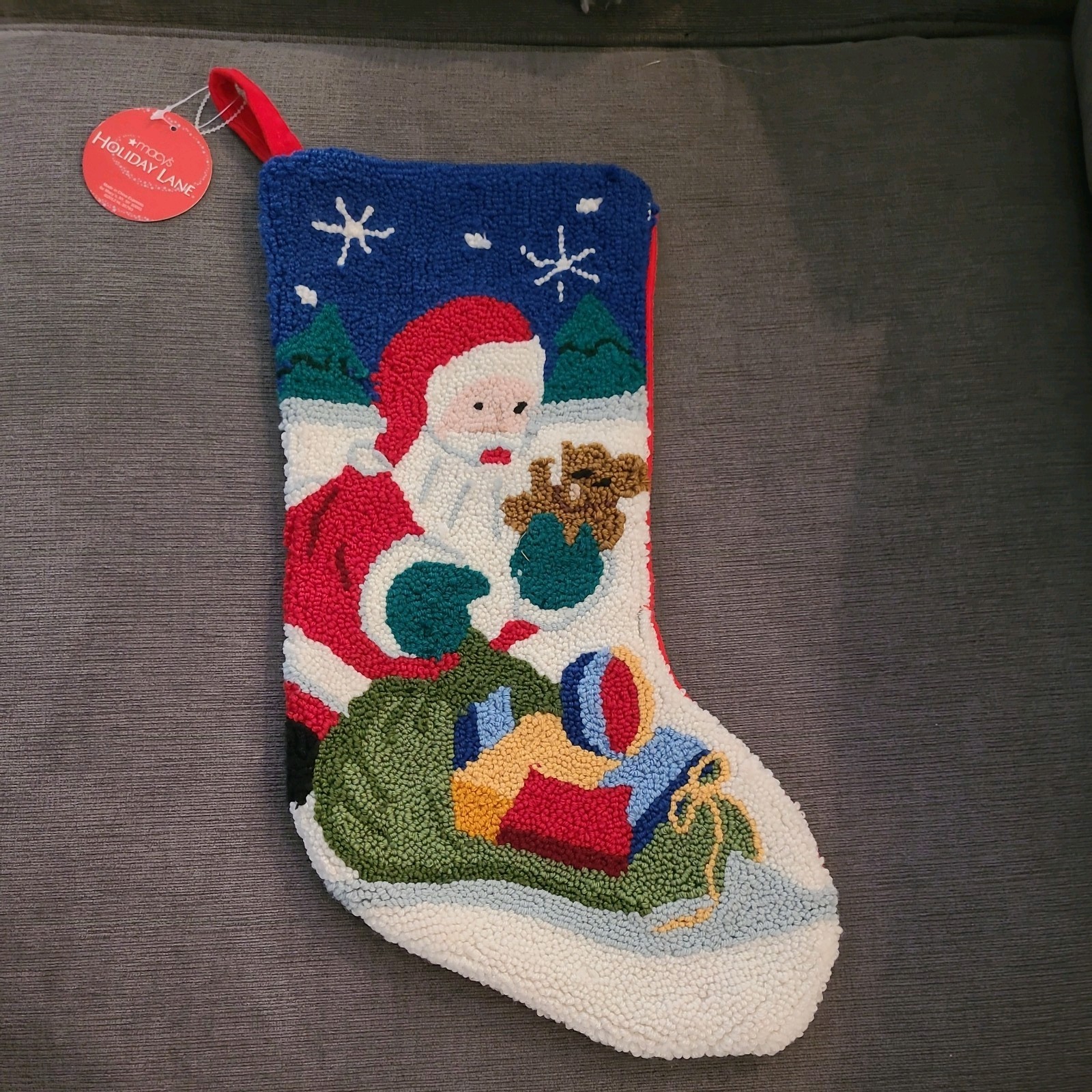 Christmas Stocking Hooked Loop Santa Velvet Back Macy’s Holiday Lane