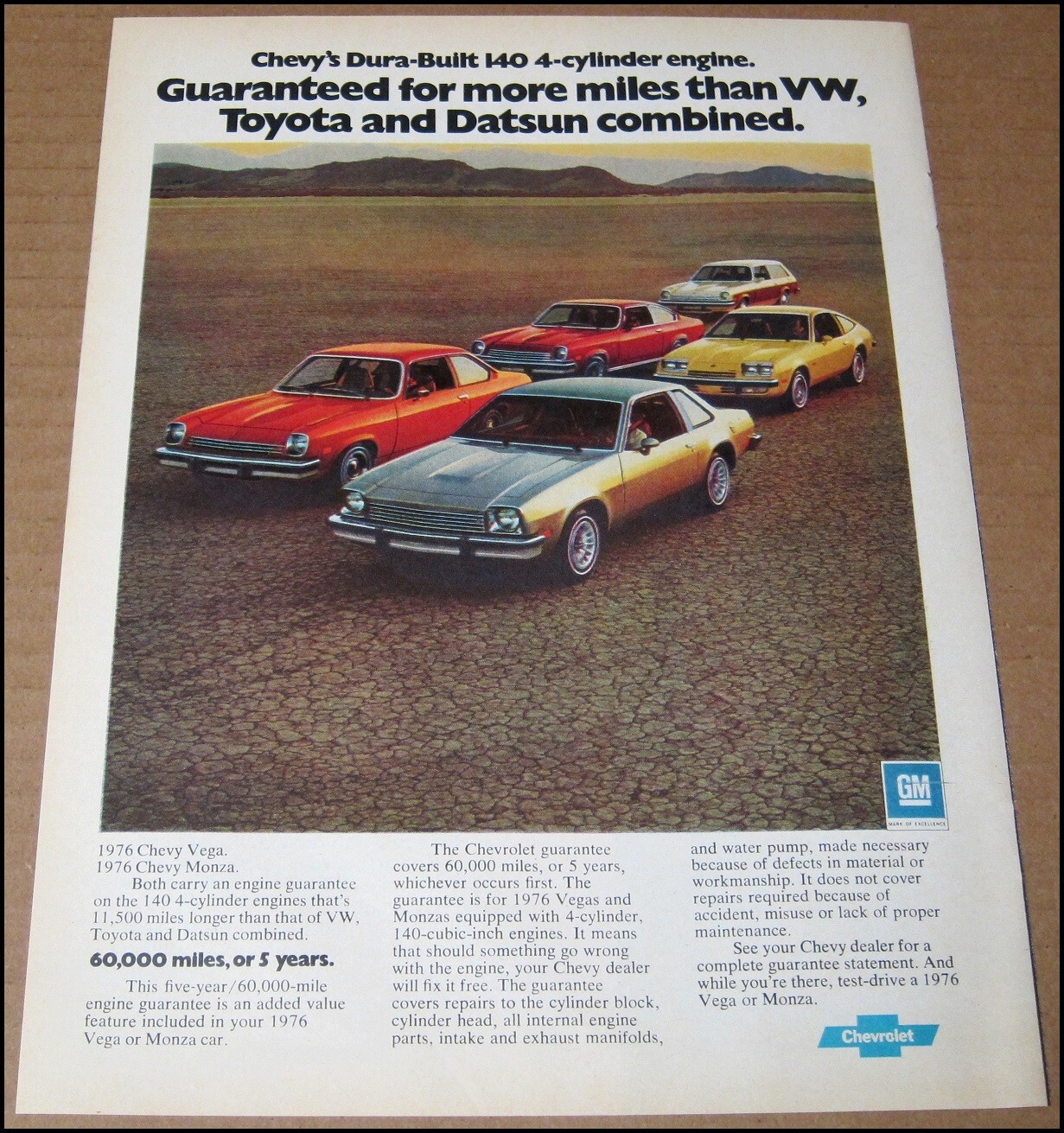 1976 Chevrolet Chevy Print Ad 1975 Car Auto Advertisement Vintage Vega and Monza