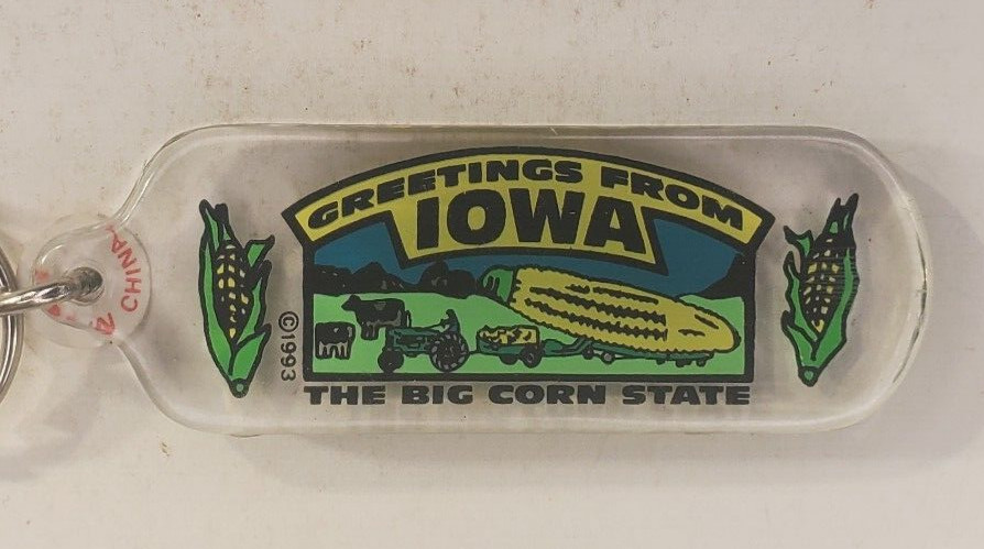Vintage 1993 Iowa Souvenir Acrylic Keychain Keyring Greetings From