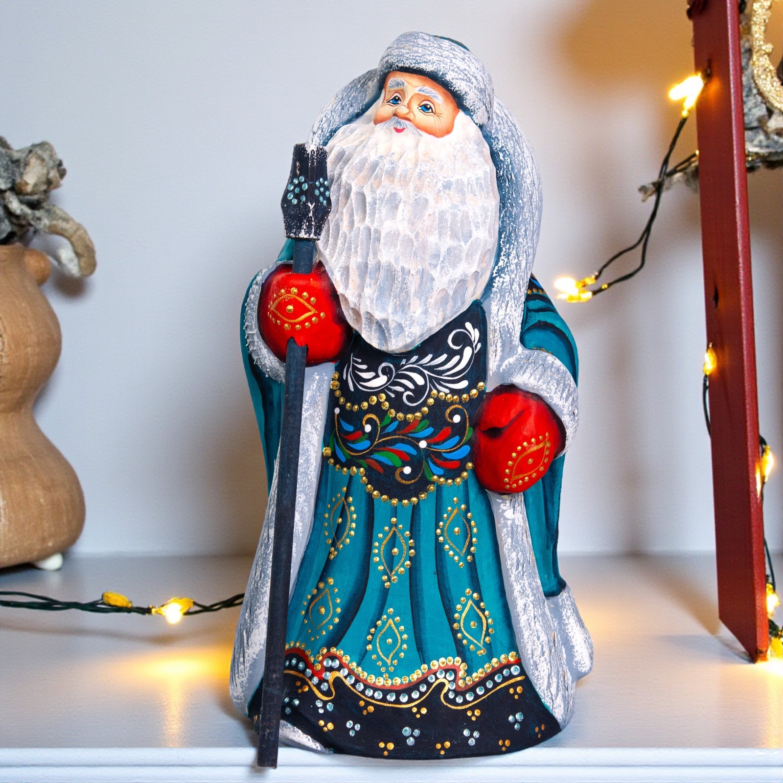 Hand Carved Russian Wooden Santa 9