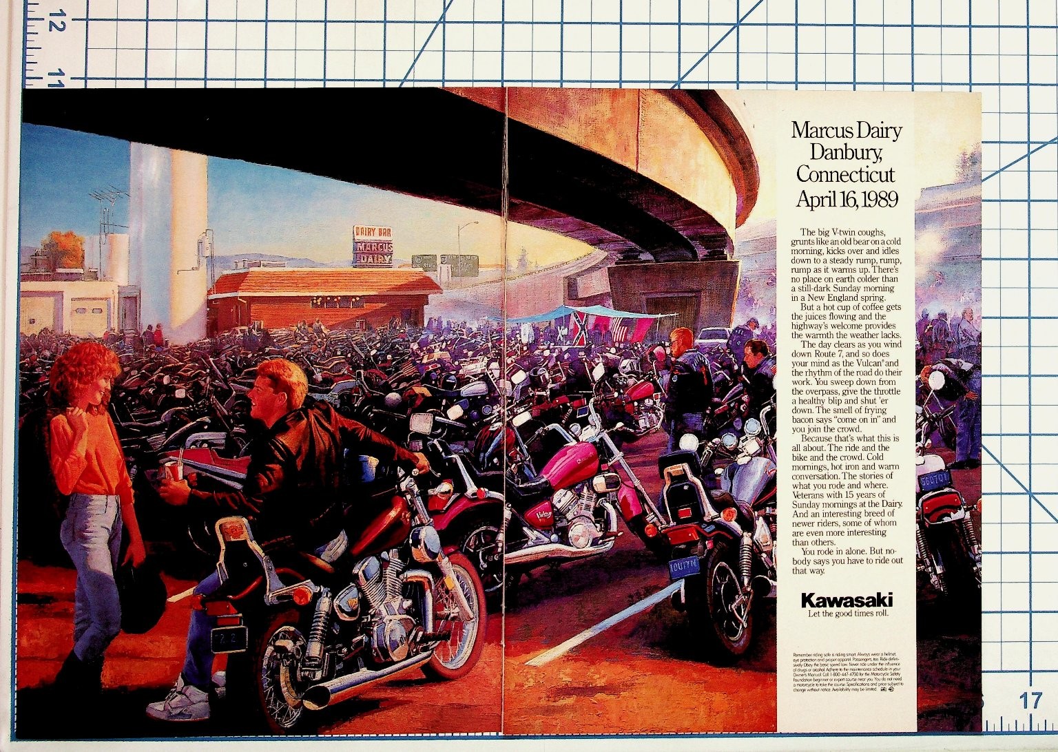 1989 Kawasaki Ad Marcus Dairy Danbury CT Motorcycle Gathering Print Ephemera