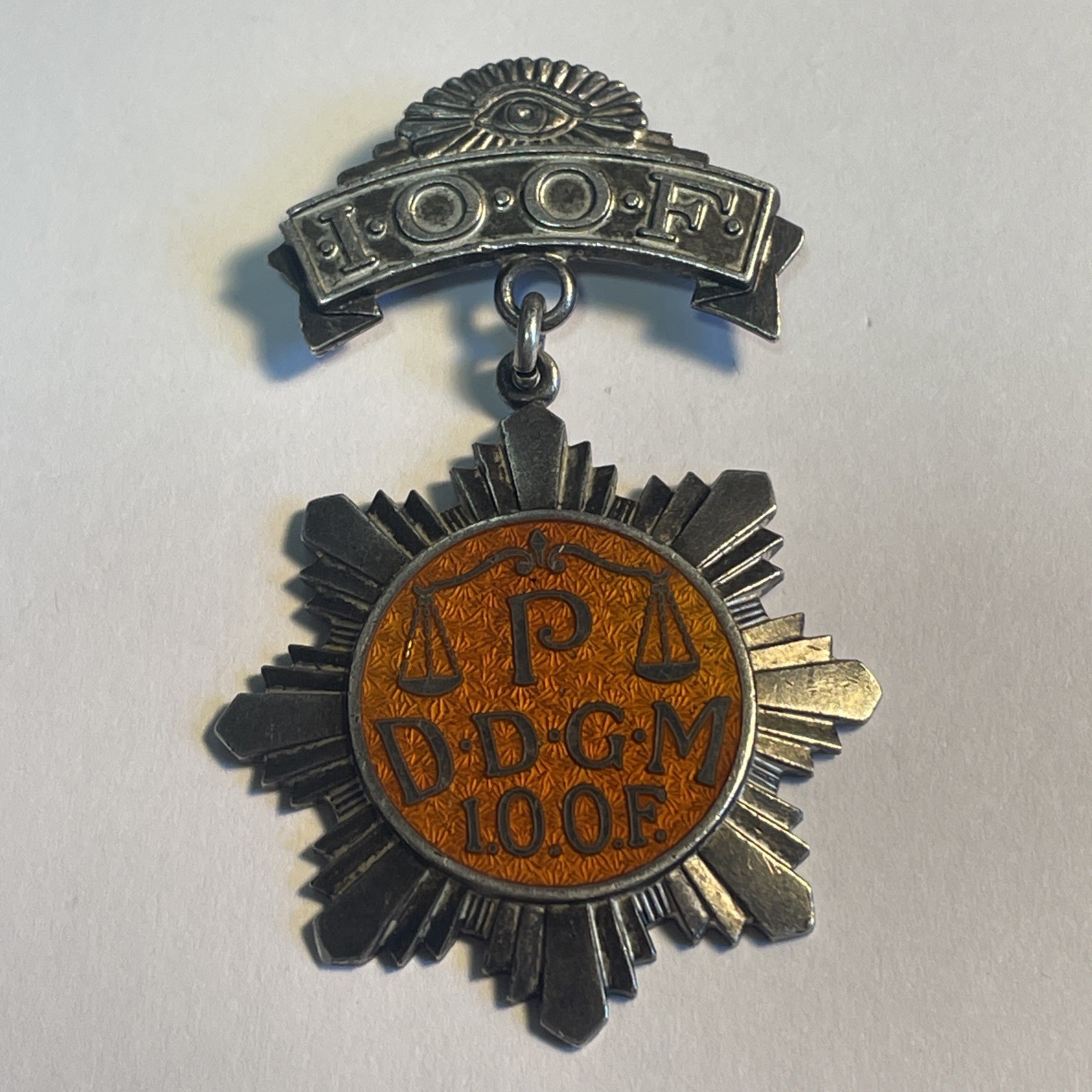 1961 ODD FELLOWS IOOF District Deputy Grand Master Sterling silver Uniform Medal