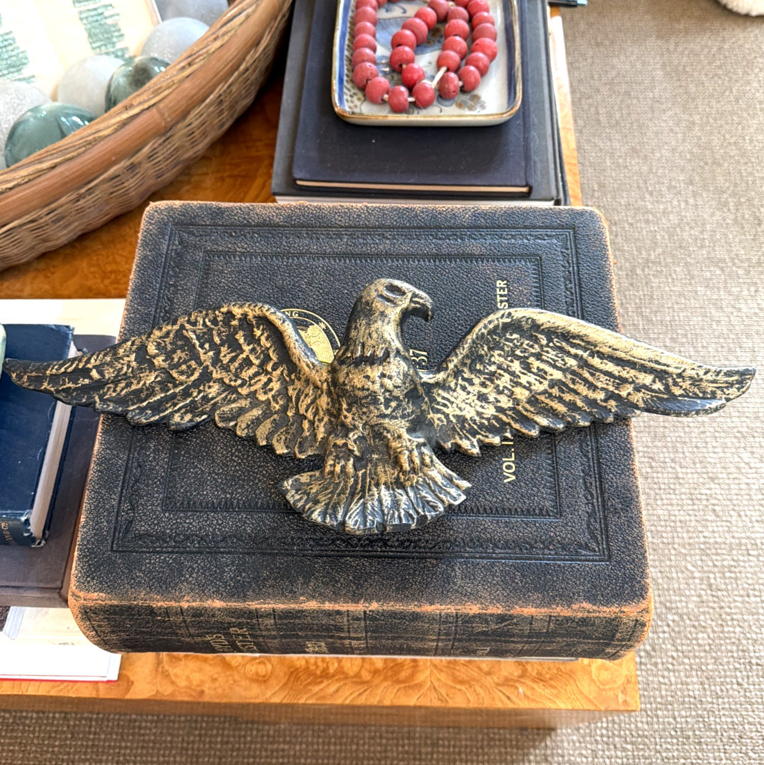 VTG Cast Metal Brass Tone American Eagle Hanging Wall Plaque Federal Americana