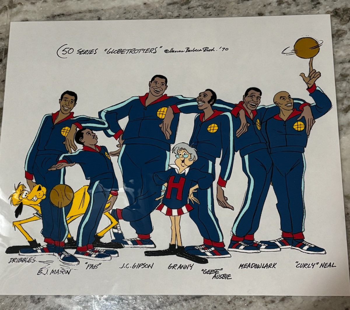 1970 the Go Go Harlem Globetrotters Publicity Cel w/ original cast Hanna Barbera
