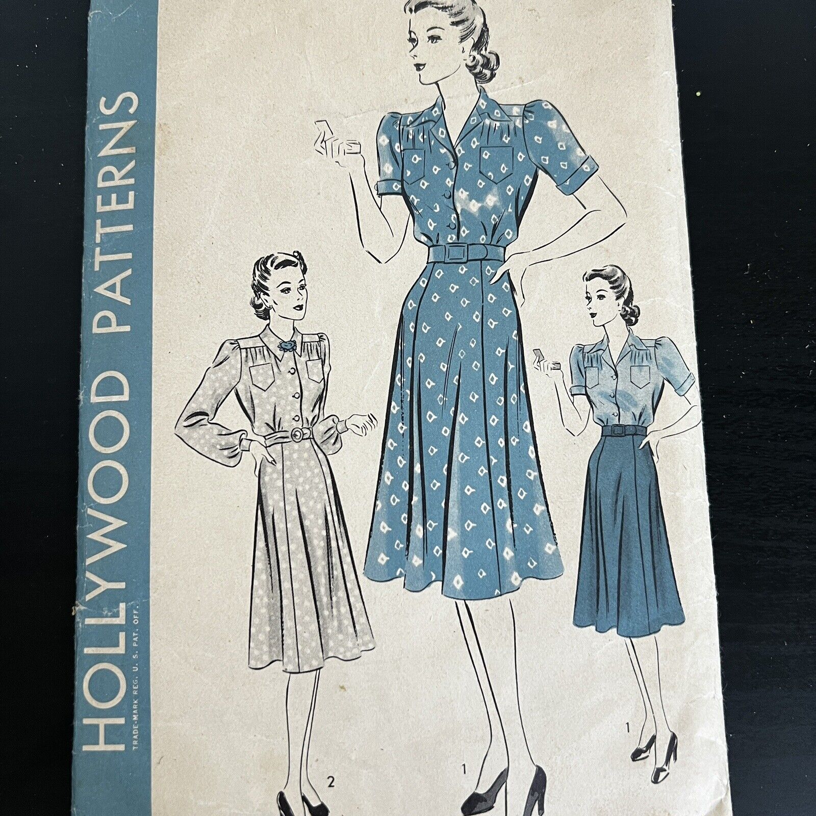 Vintage 1940s Hollywood 430 Bishop Sleeve Belted Dress Sewing Pattern 20 USED