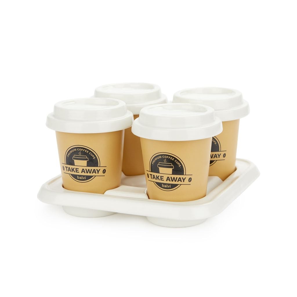 Balvi Take Away Coffee Cup Set Porcelain Tray 75ml Brown White Espresso Cups Balvi Take Away Coffee Cup Set Porcelain Tray 75ml Brown White Espresso Cups