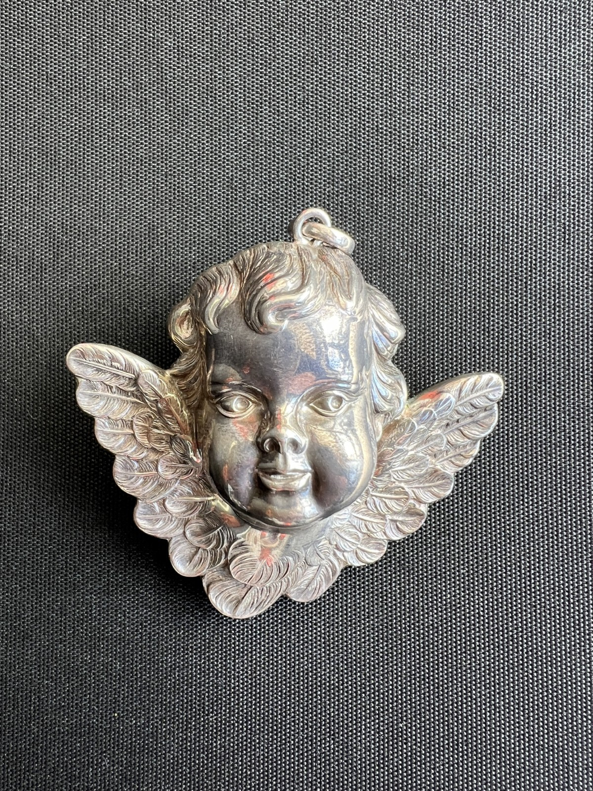 Vintage Sterling Silver Christmas Angel Bust Wings Ornament Pendant by RM TRUSH