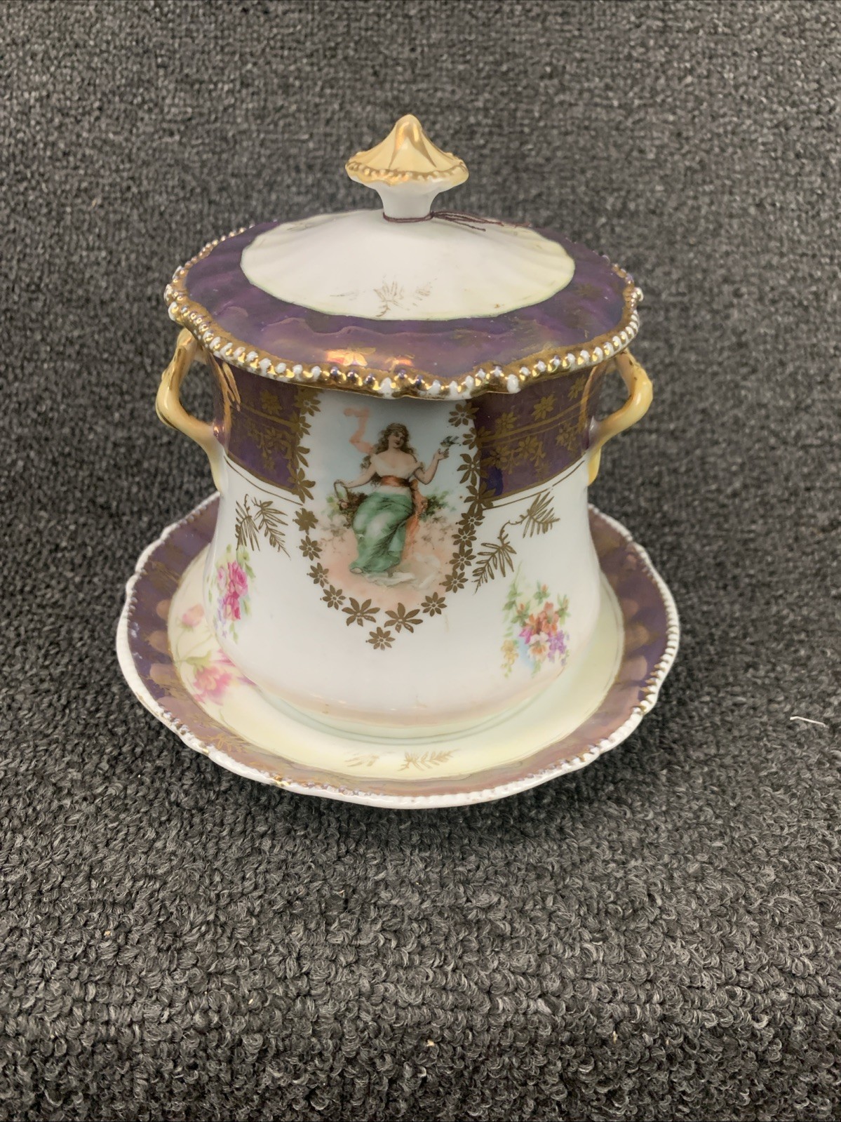 Antique Germany Saxe Altenburg Condensed Milk Container W/Underplate
