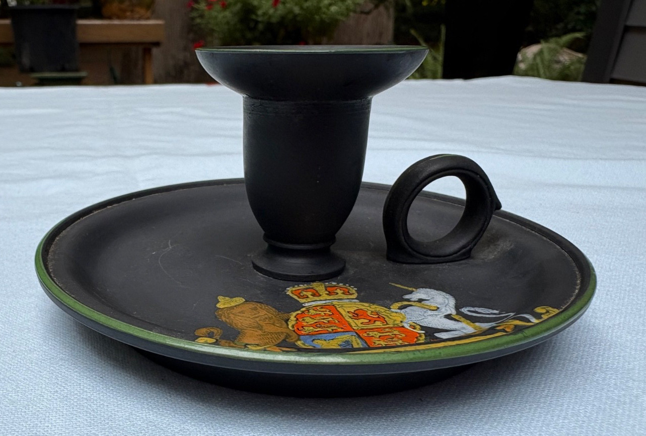 Wedgwood Black Basalt Capriware Chamberstick Lion/Unicorn