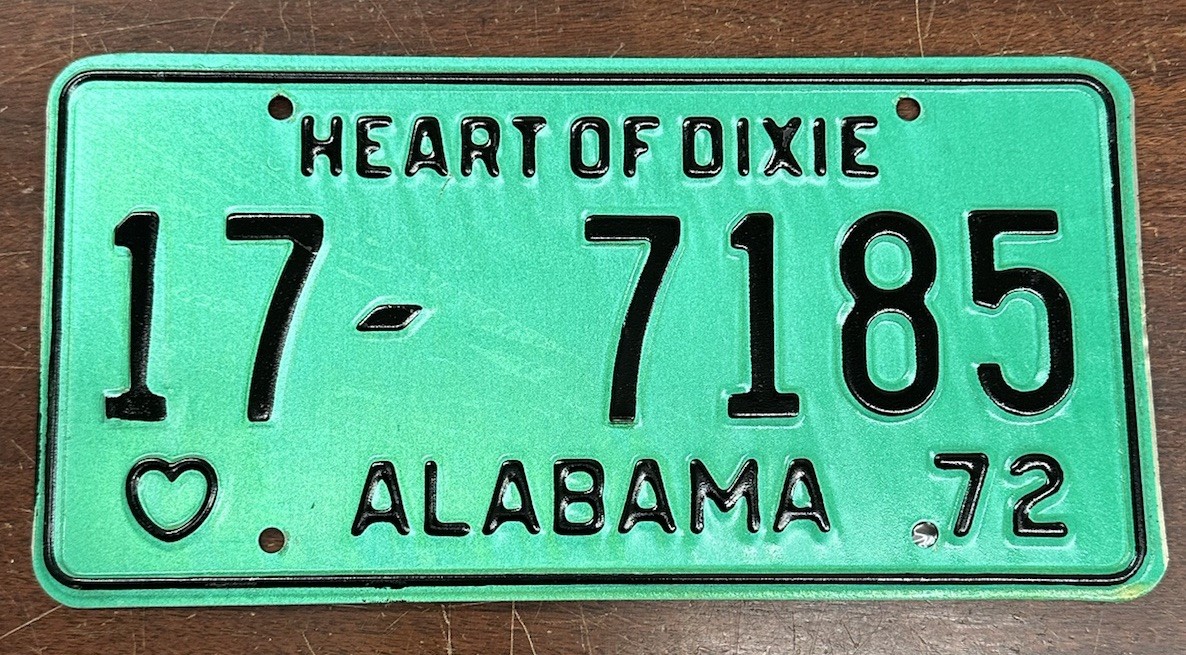 1972 ALABAMA LICENSE PLATE