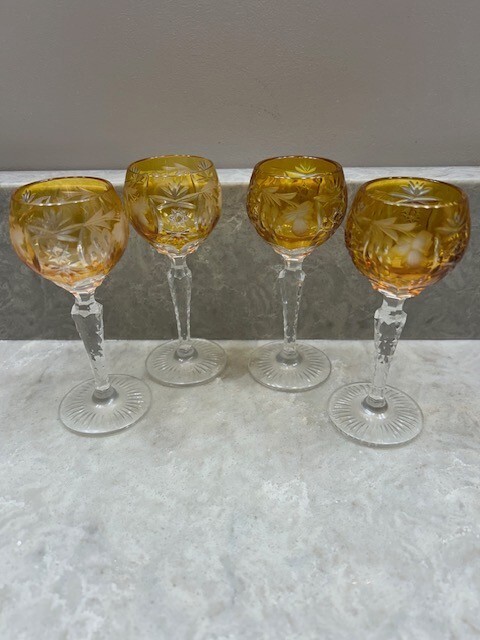 SET OF 4 NACHTMANN CRYSTAL TRAUBE AMBER CUT TO CLEAR 4.5\' Cordial GLASSES