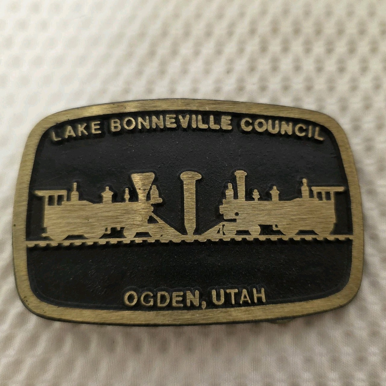 BSA Lake Bonneville Council Ogden UT Belt Buckle Train Golden Spike Solid Brass