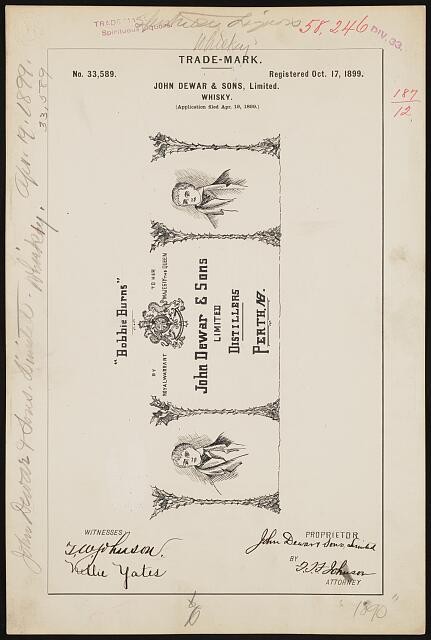 John Dewar Sons Bobbie Burns Whisky Trade Mark 1899 Label Patent Print