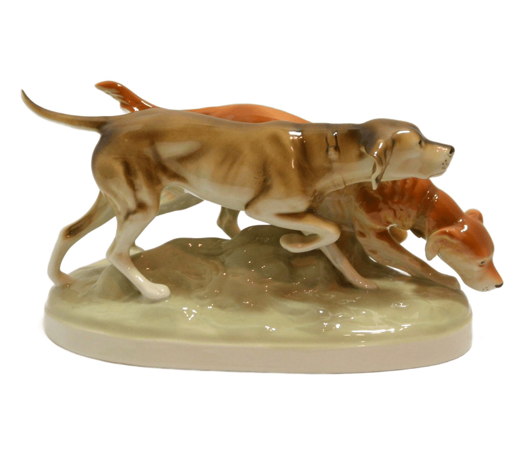 Large Vintage Royal Dux Porcelain Sporting Dog Pair Figurine Mint Czech