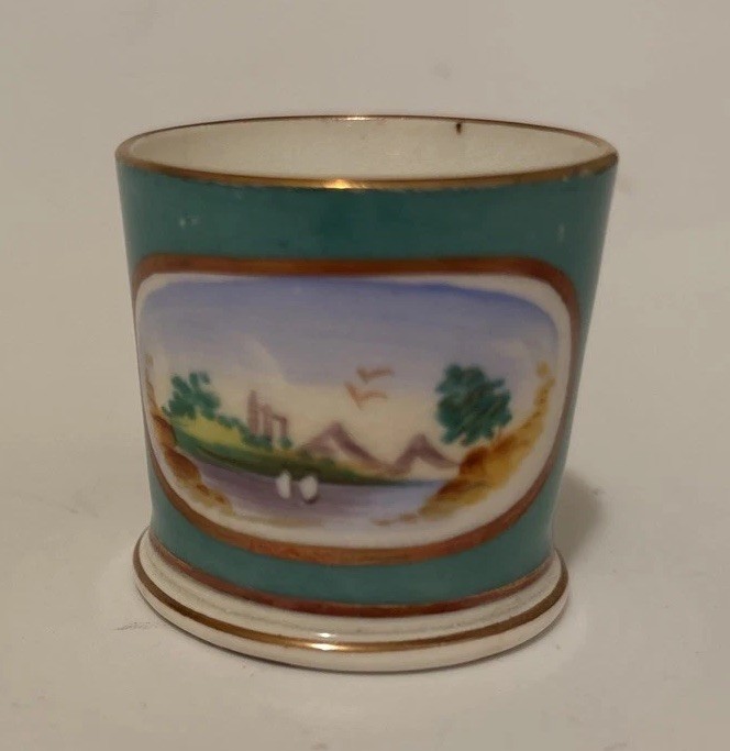 Miniature Mid Victorian Staffordshire Hand-painted Mug Cup Ocean Mountain Hawaii Miniature Mid Victorian Staffordshire Hand-painted Mug Cup Ocean Mountain Hawaii