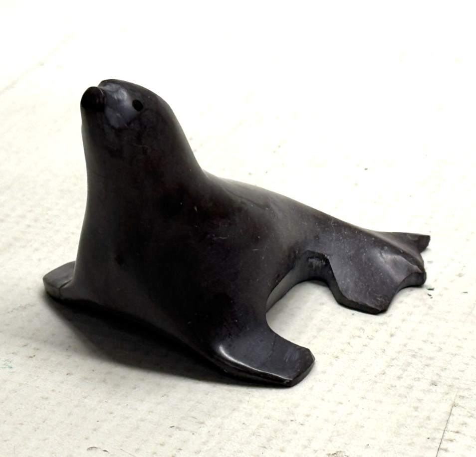 Native American Inuit Soapstone Seal Sculpture Carving Art