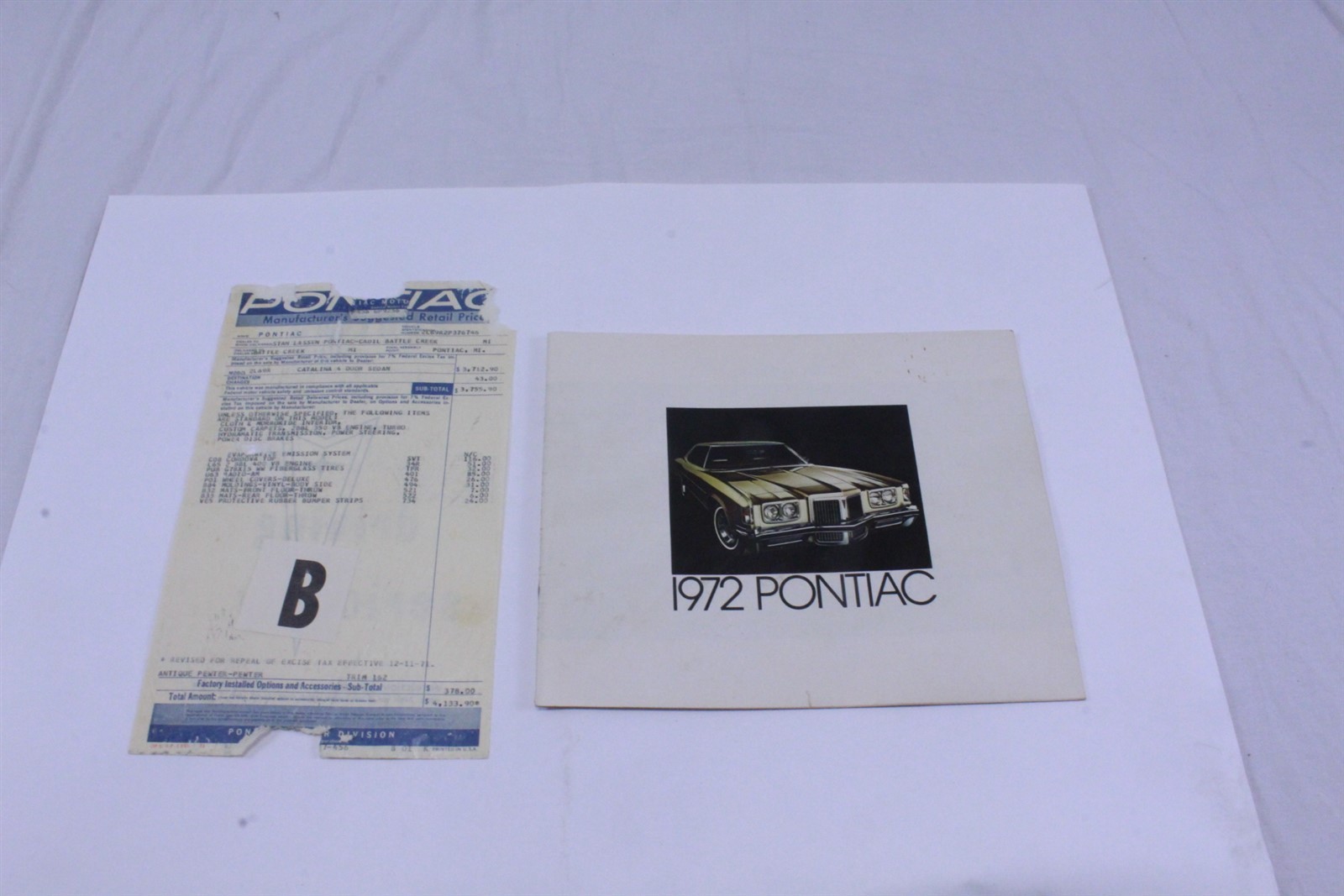 1972 Pontiac Brochure & Original Window Sticker From 4 Door Sedan Catalina