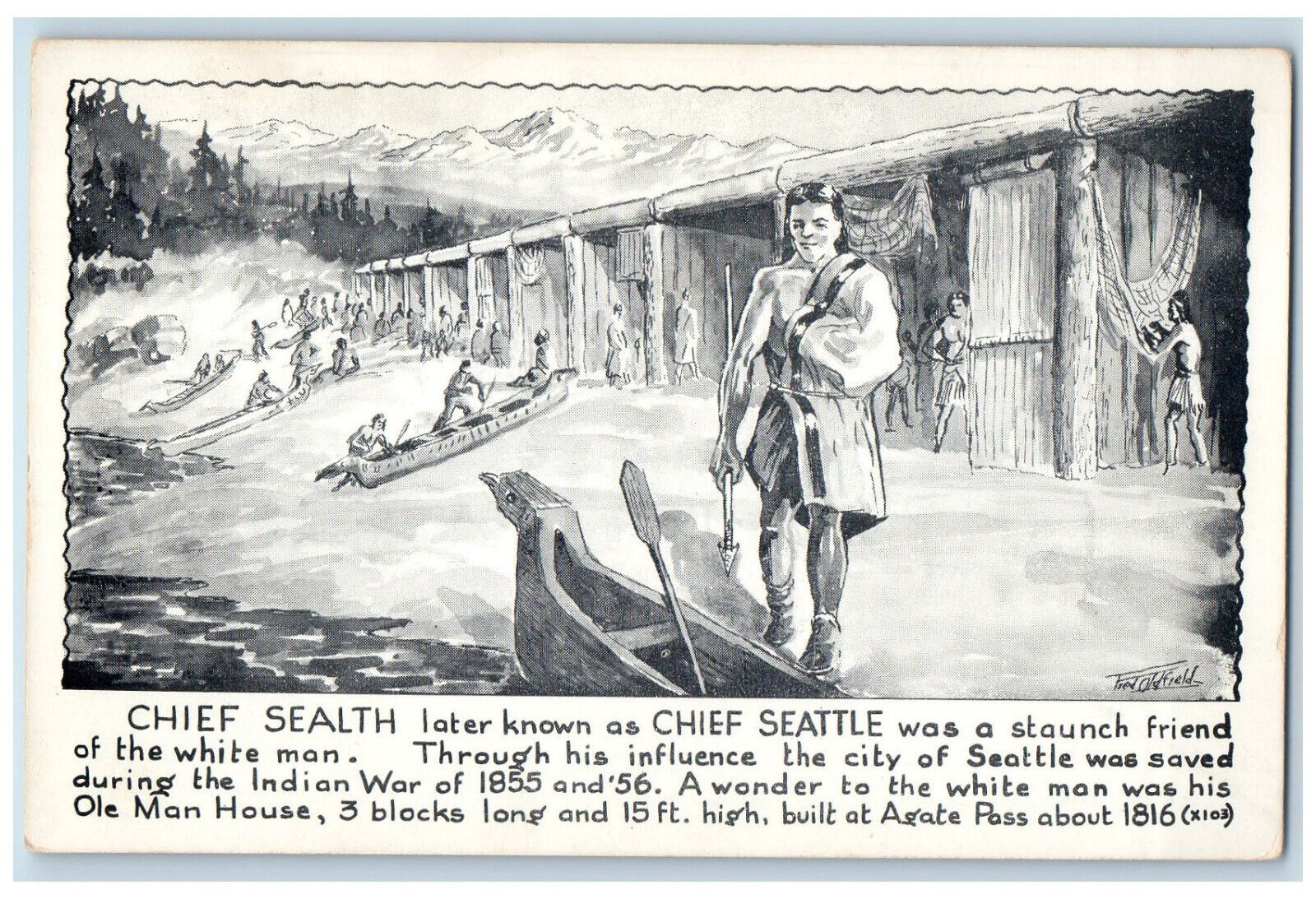 c1950's Chief Sealth Later Known as Chief Seattle By Fred Olfield WA Postcard