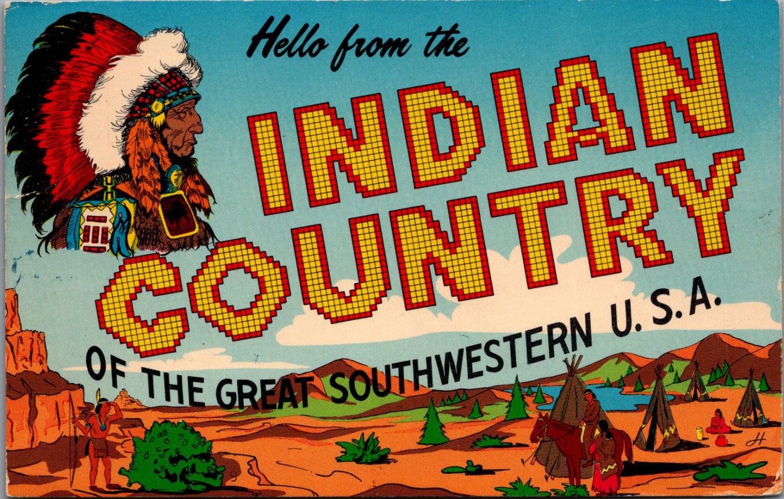 Hello from Indian Country Southwestern USA Large Letter Postcard 1970 Hello from Indian Country Southwestern USA Large Letter Postcard 1970